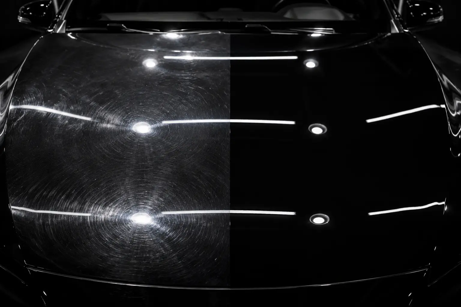 Black paint before and after professional correction