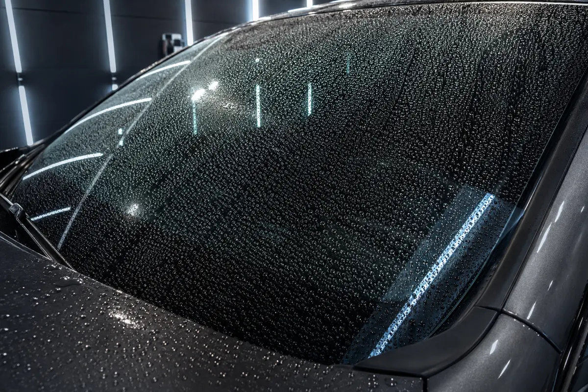Water beading on professionally protected automotive glass